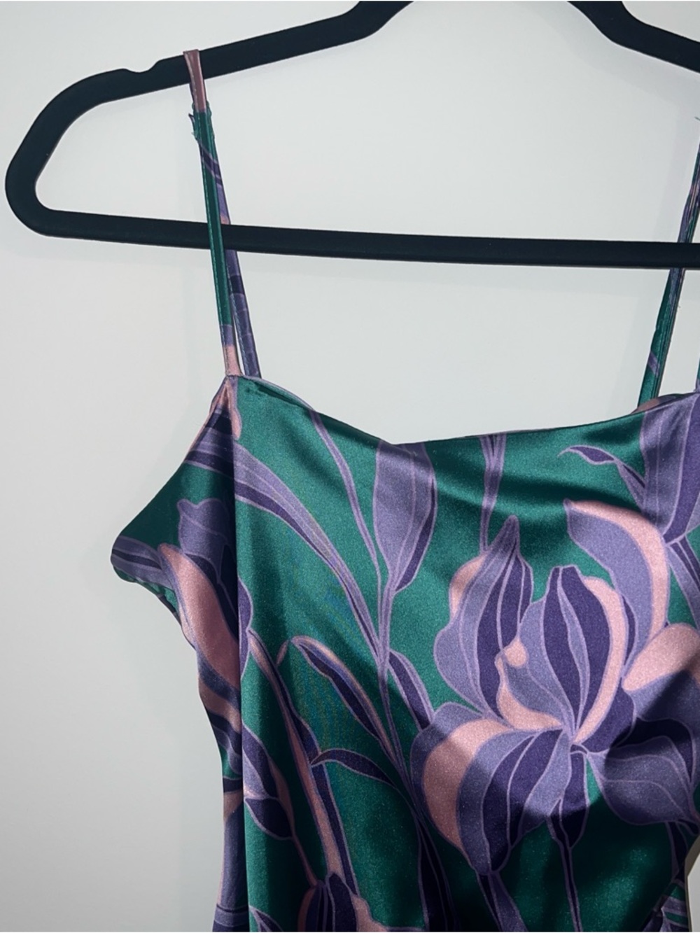 House of Harlow 1960 Teal Satin Slip with Lavender and Pink Floral